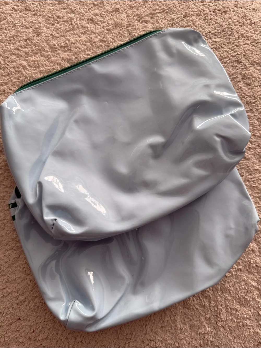 Z Garnier Target Two Light Blue Cosmetic Pouch Set with Green Stripe Accents